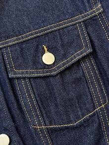 Elamini 女式休闲水洗前扣牛仔连衣裙 - 藍色 - 查看 3