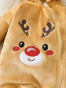 SHEIN 新生儿圣诞刺绣连体衣，男女通用婴儿服装 - 棕色 - 查看 4