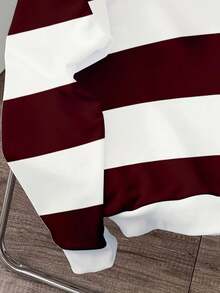 Manfinity Joysei 男士休闲日常通勤拼色条纹和标语印花宽松套头衫，春秋季