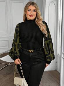 SHEIN Clasi Áo cánh chắp vá cỡ lớn dành cho nữ khi đi nghỉ - xanh quân đội - Xem 3