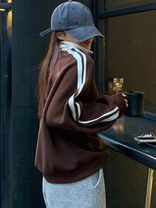 FRIFUL Women's Side Stripe Raglan Sleeve Letter Embroidered Sweatshirt,Long Sleeve Tops,Fall Clothes