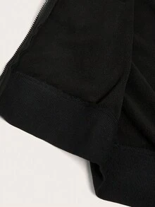 SHEIN ICON Áo khoác hoodie cổ lông phong cách thể thao cổ điển giản dị thêu chữ trang trí cho nữ, phù hợp cho mùa thu/đông, phong cách Punk, đua xe, đa năng - màu đen - Xem 7