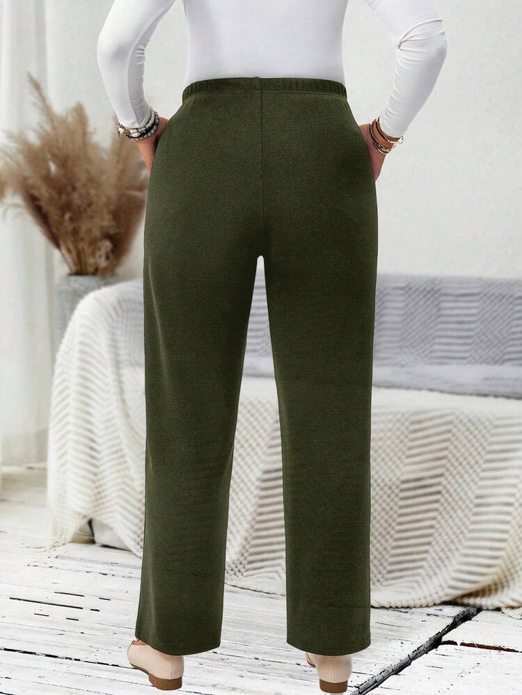 Plus Size Women's Casual Daily Black Long Pants With Pockets