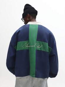 SUMWON Regular Classic Long Sleeve Premium Suede Polo Shirt With Cross Back Design Autumn Winter Essential Casual Ribbed Collar Placket Rugby Style