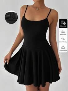 FavEase Casual Versatile Jumpsuit Mini Skirt, Spring/Summer, Built-In Bra - Black - View 1