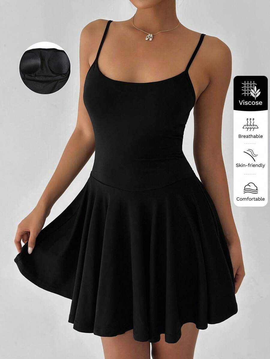 FavEase Casual Versatile Jumpsuit Mini Skirt, Spring/Summer, Built-In Bra - Black - View 1