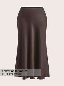 Firerie Plus Size Elegant Black Maxi Skirt, Suitable For Casual Outings, Afternoon Tea, Gatherings, Dates, Fall,Fall Clothes For Women