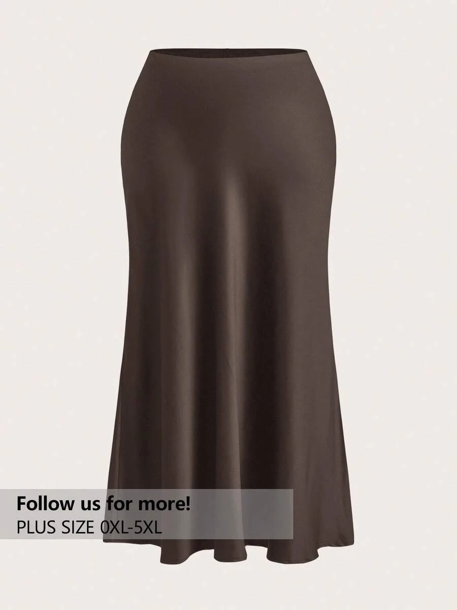 Firerie Plus Size Elegant Black Maxi Skirt, Suitable For Casual Outings, Afternoon Tea, Gatherings, Dates, Fall,Fall Clothes For Women