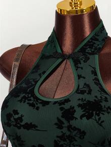 Amplova Retro Mandarin Collar A-Line Dress Dark Green Dress Short Green Dress Halter Neck Dress For Woman Night Club Dress,Party Dresses For Women,Christmas Party Dress - Multicolor - View 5