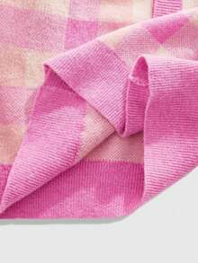ROMWE MEN Prep Cárdigan de punto de manga larga con bloques de color a cuadros para hombre, rosa, otoño e invierno - Rosa - Ver 5