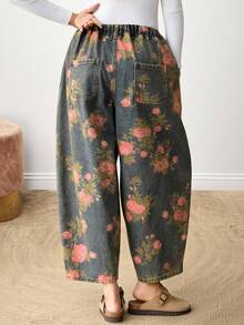 EMERY ROSE New Women's Jeans Loose Carrot Pants Printed Trousers Fall Women Winter For Women Christmas Women's Going Out Women's Country Pants Female Country Look - Dark Wash - View 2