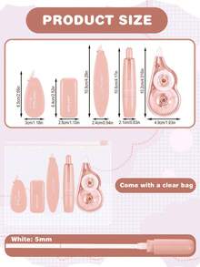 SHEIN 5 件套修正带套装，适用于学校，可爱修正带，速干，易于使用的涂抹器，可立即修正，适用于学生学校用品、办公室家居用品，破损率低（紫色），圣诞节回馈学校的节日礼物 - 粉色 - 查看 8