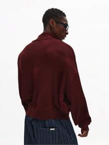 SUMWON Quarter Zip Knitted Jumper With Ribbed Collar Classic Winter Casual Long Sleeve High Neck Pull Over Regular Fit Sweater For Cold Weather - Brown - View 3