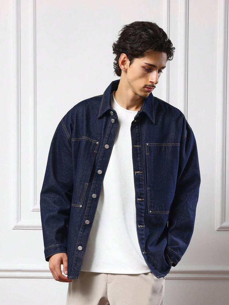 SUMWON Classic Denim Button Down Work Shirt With Chest Pockets Regular Fit Long Sleeve Western Style Premium Quality Utility Fashion Essential Plain