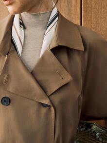 Revavyn 法式优雅通勤女士翻领收腰灯笼袖中长款风衣，适合所有季节 - 棕色 - 查看 2