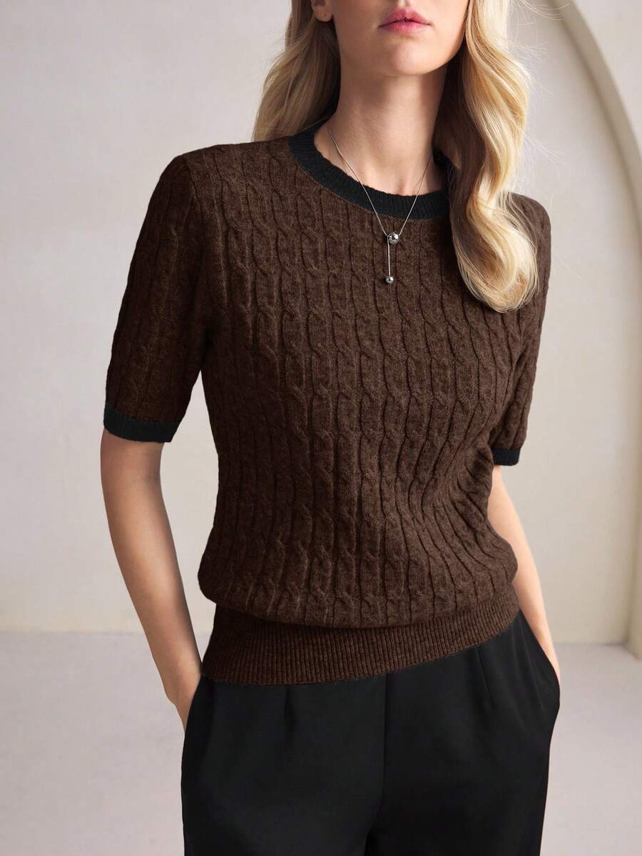 BizChic Áo len nữ cổ tròn màu be phối viền tương phản, kiểu dáng thanh lịch và sang trọng, thích hợp mặc đi làm, mặc hàng ngày, mang hơi hướng lãng mạn thập niên 90, phù hợp cho Giáng sinh, Năm mới, Ngày Valentine, tiệc tùng, đi biển, lễ tốt nghiệp, đa năng và tối giản, thích hợp cho khách dự đám cưới, chủ nhà, hẹn hò, dự tiệc, buổi hòa nhạc, bữa ăn sáng muộn, sân bay, kỳ nghỉ.