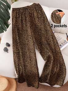 CosyJoli Ropa de mujer talla grande, nueva ropa casual de negocios para primavera/verano, ropa de playa, moda de San Valentín, elegante para ir al trabajo, pantalones anchos de estampado de leopardo elegantes con bolsillos, vuelta al colegio