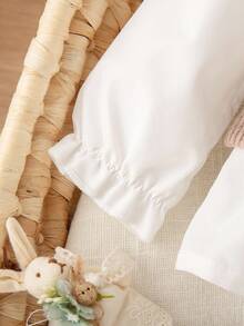 SHEIN Set de 2 piezas de ropa casual para bebé niña recién nacida, con blusa de bloques de color con cuello y pantalones holgados de punto, sencillo y de moda - Caqui - Ver 6