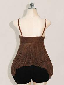 SHEIN ICON Plus Size Chest Drawstring Tie Bowknot Camisole, Asymmetrical Hem, Y2K Style, Suitable For Summer, Summer Vacation, Graduation & Back To School Season - Brown - View 2