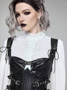 ROMWE EDITION 朋克风格金属扣索环黑色短款上衣，适合街头派对 - 黑色 - 查看 7