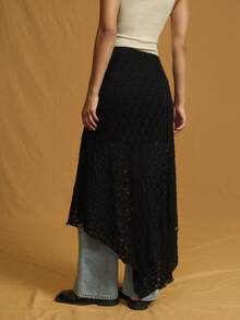 Nöista Black  Lace Skirt With A Fitted Upper Panel Semi-Sheer Geometric Lace Lower Skirt  A Subtle Flared Hem Offering A Romantic  Elegant Bohemian Look Suitable For Holiday  Winter; Perfect For Pairing With Fitted Bodysuits Silk Camisoles Or Chunky Knitwear For Parties Dates Evening Outings Summer Festivities Or Spring Guest Outfits.  Vacation Luxury Going Out  Wedding  Party    Festival  Holiday  Summer - Black - View 2