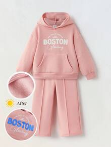 Maija Kids Maija Kids 2件套少女字母印花连帽衫和裤子套装 - 粉色 - 查看 1