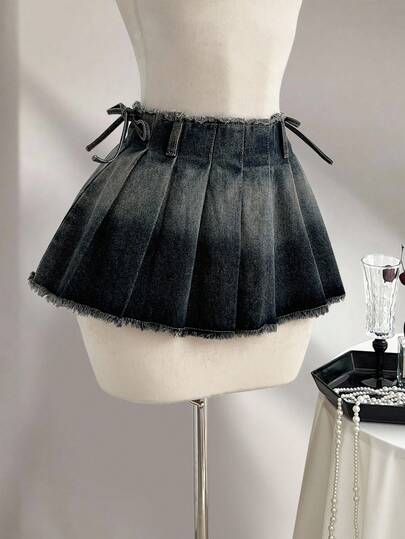 Elamini Falda vaquera plisada con efecto ombré lavado para mujer