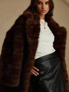 GENKIRA New Fashionable Minimalist Versatile Luxurious Slim Fit High-End Design Faux Fur Knee-Length Jacket For Women - Brown - View 7