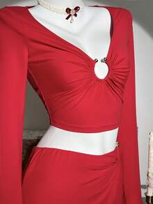 SHEIN Unity 2件红色金属配件圣诞铃铛套豪华套装 - 紅色 - 查看 9