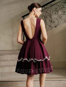 Anewsta Váy peplum dáng chữ A không tay đính ngọc trai, thích hợp cho ngày lễ tình nhân, kỳ nghỉ, tiệc tùng, tiệc chiêu đãi, mùa thu, mùa đông, năm mới, tiệc tùng, đám cưới, thanh lịch, sang trọng, sành điệu, váy dạ hội, đám cưới sang trọng, giáng sinh, váy dự tiệc thanh lịch - Màu đỏ tím - Xem 2