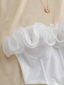 SHEIN Tall CURVE Áo Bandeau lưới chắp vá màu trơn cỡ lớn cho nữ - trắng - Xem 3