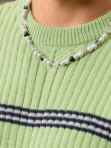 Manfinity CasualKnits Pull rayé décontracté à blocs de couleurs pour hommes, automne/hiver, collier de perles pour hommes, pull vert, tricot pour hommes, pull vert citron pour hommes, pull côtelé vert pour hommes, tricot vert pour hommes, pull vert citron pour hommes, pull en tricot pour hommes - Vert - Voir 5