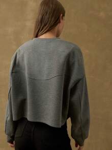Nöista Cropped Sweatshirt With Structured Seam Details,Ribbed Cuffs,Grey Color,Sports Gym Winter,Luxury Party Black Autumn Casual Everyday - Dark Grey - View 3