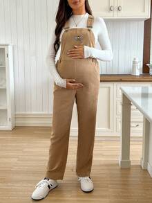 SHEIN Casual Loose Versatile Wide Leg Maternity Jumpsuits - Khaki - View 3