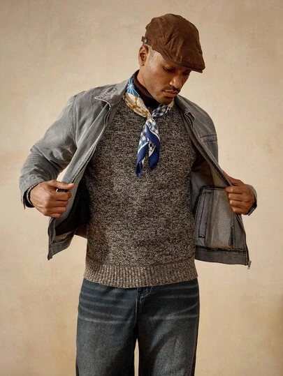 RivetRise Men's Dark Grey Washed Loose Casual Short Cropped Denim Classic Jacket Going Out Hang Out College Street Work