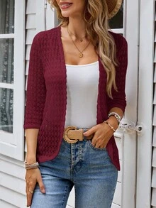 EMERY ROSE Cárdigan regular de mujer casual de manga 3/4 con abertura frontal - Rojo - Ver 5