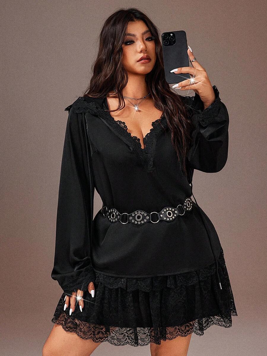 Rustia Plus Size Long Sleeve Hooded Fashionable Versatile Elegant Office Shirt