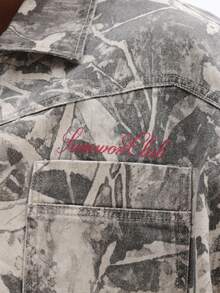 SUMWON Crop Fit Oversized Zip Front Camouflage Pattern Trucker Jacket With Utility Pockets Streetwear Paneled Lightweight Outerwear Spring Fall Casual Wear - Multicolor - View 6
