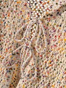 CosyJoli Plus Size Casual Colorful Table Tennis Yarn Texture Tie-Up Bow Hollow Out Front Open Knitted Cardigan Jacket, Sun-Proof In Fall/Winter - Multicolor - View 3