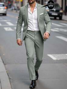 Manfinity Mode Men's Casual Business 2 Pieces Suit, Solid Color Suit Blazer And Pants, Simple Fashion Casual Daily Wear Wedding Suit Prom Suit Men, Suitable For Valentine's Day Anniversary And Other Occasions, It Is A Great Gift For Your Boyfriend Or Husband, Old Money