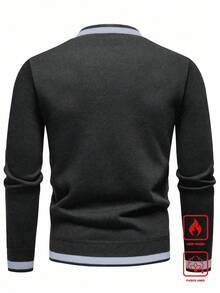 Manfinity Homme 男士保暖内衬休闲针织套头衫，秋冬季长袖上衣 - 灰色 - 查看 2