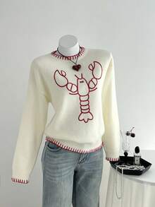 Elamini Women's Sweater With 3D Line Art Animal Pattern, Fashionable