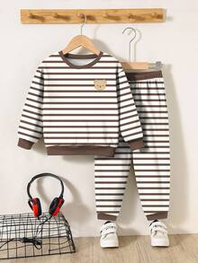 SHEIN 2pcs/Set Baby Boy Casual Loose Knit Soft Pullover Sweatshirt And Pants Set, Autumn/Winter - Multicolor - View 3