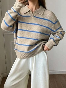 DAZY Women's Casual Striped Turtleneck Sweater, New Autumn/Winter Design - Khaki - View 6