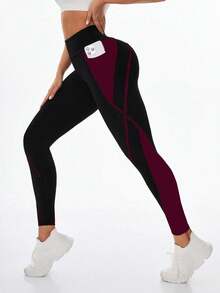 Exploreva Women's High Waist Elastic Contrast Color Phone Pocket Sports Leggings Sport Yoga Leggings Yoga Pants Gym Leggings For Women Fitness Leggings