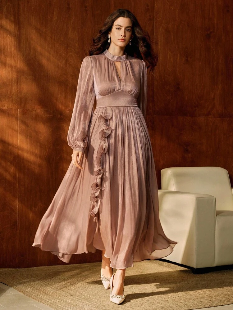 Elegant V-Neck Lantern Sleeve Sexy Long Dress, New Arrival For Autumn