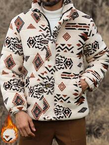 Manfinity Nomadique Loose Fit Men's Snap Button Front Teddy Bear Padded Coat, Going Out Winter Coat, For Friends, Husband, Boyfriend Gifts