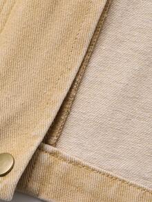 Livesso Áo khoác denim dài tay dáng rộng màu sắc rách rưới cho nữ - Màu Khaki - Xem 3