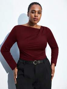 Maija 大码长袖打底T恤，针织衫，深红色上衣，酒红色上衣，大码长袖上衣，酒红色上衣，栗色上衣，春夏款，适合春季情人节、狂欢节、女士服装派对、海滩婚礼、度假休闲、圣帕特里克节、复活节、夏季、复活节女士派对上衣、海滩夏季假期、海滩度假、夏季外出、毕业季 - 酒紅色 - 查看 6