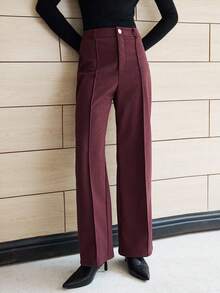 Lumivelle Women's Matte Leather Straight Leg Pants, Suitable For Commuting - Redwood - View 1